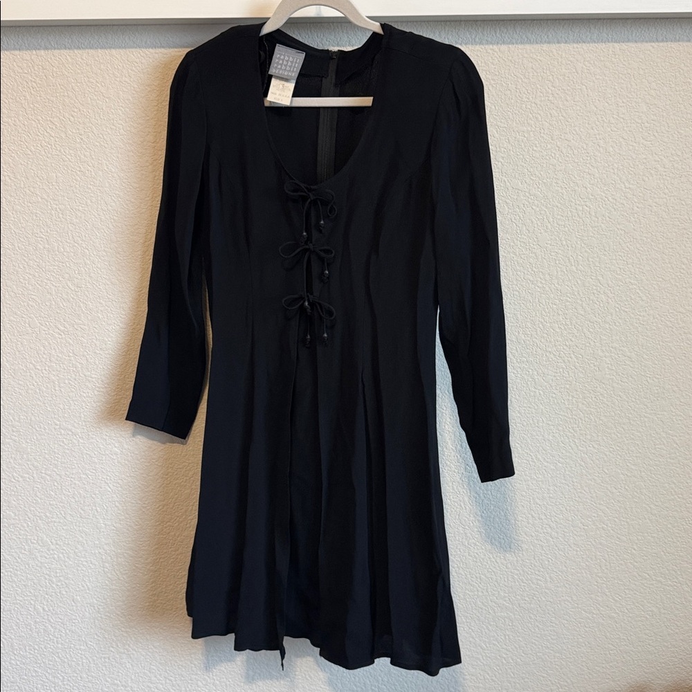 Black Long Sleeve Dress with tie front detail